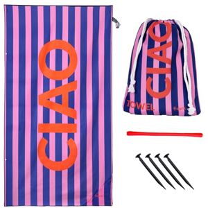 FISURA – Ciao meddelande blå rosa randig stor strandhandduk lätt mikrofiberhandduk för pool strand camping picknick anti-sand snabbtorkande originalpresent 180 x 100 cm FISURA – Ciao meddelande blå rosa randig stor strandhandduk lätt mikrofiberhandduk för pool strand camping picknick anti-sand snabbtorkande originalpresent 180 x 100 cm