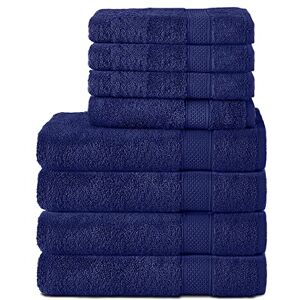 Komfortec Set med 8 handdukar av 100% bomull, 4 badhanddukar 70 x 140 och 4 handdukar 50 x 100 cm, frotté, mjuk, handduk, stor, marinblå Komfortec Set med 8 handdukar av 100% bomull, 4 badhanddukar 70 x 140 och 4 handdukar 50 x 100 cm, frotté, mjuk, handduk, stor, marinblå