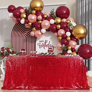 B-COOL Rektangulär paljettbordsduk jul 152,4 x 259,1 cm sömlöst bröllop röd paljett tyg linne överlägg för dekoration B-COOL Rektangulär paljettbordsduk jul 152,4 x 259,1 cm sömlöst bröllop röd paljett tyg linne överlägg för dekoration
