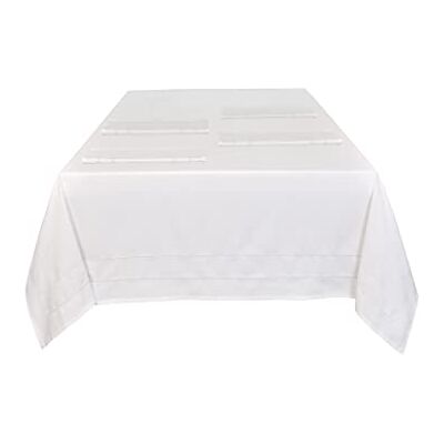 Sleepdown Enfärgat tryckt dekorativ 100% bomull halv panama-bordsduk för matbord – hållbar fläckbeständig bordsskydd – vit – 137 cm x 229 cm Sleepdown Enfärgat tryckt dekorativ 100% bomull halv panama-bordsduk för matbord – hållbar fläckbeständig bordsskydd – vit – 137 cm x 229 cm