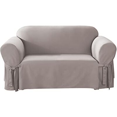SURE FIT Surefit bomull anka loveseat låda kudde ett stycke överdrag, möbelöverdrag, avslappnad vävd passform, 100% bomull, maskintvättbar, grå SURE FIT Surefit bomull anka loveseat låda kudde ett stycke överdrag, möbelöverdrag, avslappnad vävd passform, 100% bomull, maskintvättbar, grå