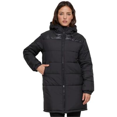 Urban Classics Damjacka med huva blandad pufferrock svart S, svart, S Urban Classics Damjacka med huva blandad pufferrock svart S, svart, S