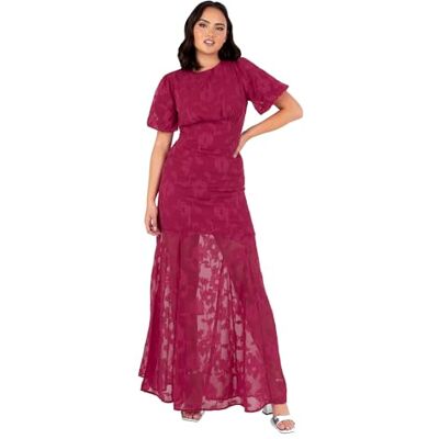 Anaya with Love Dam maxi klänning dam rund hals puffärm duk keyhole baksida empire linje blommig jacquard bröllop gäst kväll dam, Körsbär, 38 Anaya with Love Dam maxi klänning dam rund hals puffärm duk keyhole baksida empire linje blommig jacquard bröllop gäst kväll dam, Körsbär, 38
