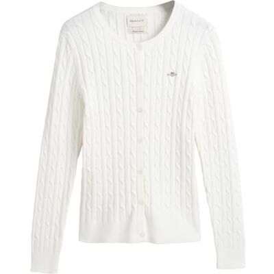 GANT Stretch bomull cable cardigan, Äggskal, L GANT Stretch bomull cable cardigan, Äggskal, L