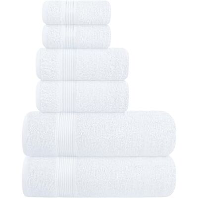 BELIZZI HOME Elvana Home Ultra Soft 6-pack bomullshandduks set, innehåller 2 badhanddukar 71 x 140 cm, 2 handdukar 40 x 61 cm & 2 tvätt coths 30 x 30 cm, idealisk daglig användning, kompakt och lätt vit BELIZZI HOME Elvana Home Ultra Soft 6-pack bomullshandduks set, innehåller 2 badhanddukar 71 x 140 cm, 2 handdukar 40 x 61 cm & 2 tvätt coths 30 x 30 cm, idealisk daglig användning, kompakt och lätt vit