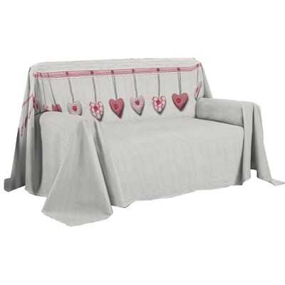PENSIERI DELICATI Sofföverdrag 180 x 290 cm Tillverkad i Italien, 100% ren bomull, hängande rött hjärta, perfekt som en möbelhandduk, tvättlapp eller sommaröverkast (1 kvadrat) PENSIERI DELICATI Sofföverdrag 180 x 290 cm Tillverkad i Italien, 100% ren bomull, hängande rött hjärta, perfekt som en möbelhandduk, tvättlapp eller sommaröverkast (1 kvadrat)