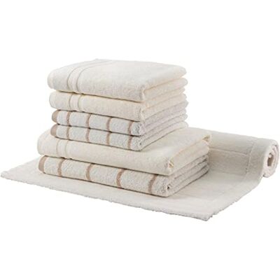 Egeria LINE set med handdukar, duschhanddukar och badrumsmatta 60 x 100 cm 155 elfenben Egeria LINE set med handdukar, duschhanddukar och badrumsmatta 60 x 100 cm 155 elfenben