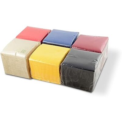 Hostelnovo – 600 Enheter Papper servetter – Blandade färger: Gul, Röd, Marinblå, Bordeaux, Svart och naturligt Special Cocktail 10x10 cm Hostelnovo – 600 Enheter Papper servetter – Blandade färger: Gul, Röd, Marinblå, Bordeaux, Svart och naturligt Special Cocktail 10x10 cm