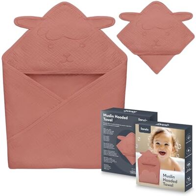 Lionelo Muslin Hooded Towel Huvhandduk Baby 80x80 cm – 100% Bomullsmuslin, Mjuk & Lätt, Absorberande, Andas, Skonsam för Nyfödda, Badhandduk med Huva med Broderat Djur, Tvättbar 30°C – Korallröd Lionelo Muslin Hooded Towel Huvhandduk Baby 80x80 cm – 100% Bomullsmuslin, Mjuk & Lätt, Absorberande, Andas, Skonsam för Nyfödda, Badhandduk med Huva med Broderat Djur, Tvättbar 30°C – Korallröd