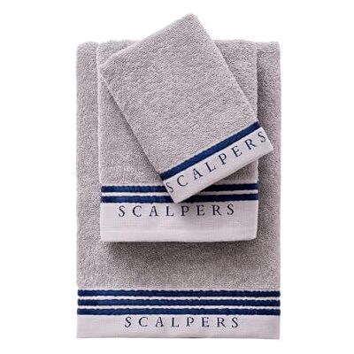 Scalpers Badhandduksset (fåfänga 30 x 50 cm + händer 50 x 90 cm + badrum 70 x 140 cm) 450 GSM i bomull grå med blå hem Scalpers Badhandduksset (fåfänga 30 x 50 cm + händer 50 x 90 cm + badrum 70 x 140 cm) 450 GSM i bomull grå med blå hem