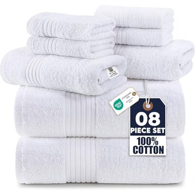 Utopia Towels 8-delars premiumhandduksset, 2 badhanddukar, 2 handdukar och 4 tvättlappar, 100% ring spunnen bomull, mycket absorberande handdukar för badrum, sport och hotell (VIT) Utopia Towels 8-delars premiumhandduksset, 2 badhanddukar, 2 handdukar och 4 tvättlappar, 100% ring spunnen bomull, mycket absorberande handdukar för badrum, sport och hotell (VIT)