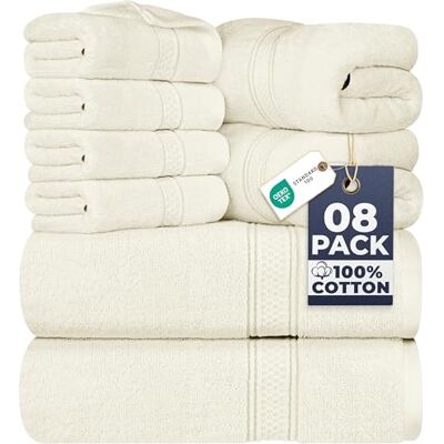 Utopia Towels 8-delat handduksset – 2 badhanddukar, 2 handdukar och 4 tvättlappar bomull hotellkvalitet supermjuk och mycket absorberande (elfenben) Utopia Towels 8-delat handduksset – 2 badhanddukar, 2 handdukar och 4 tvättlappar bomull hotellkvalitet supermjuk och mycket absorberande (elfenben)