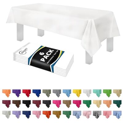 Grandipity Vit 6-pack premium engångsplast bordsduk 137 cm x 274 cm. Rektangulärt bordsskydd Grandipity Vit 6-pack premium engångsplast bordsduk 137 cm x 274 cm. Rektangulärt bordsskydd