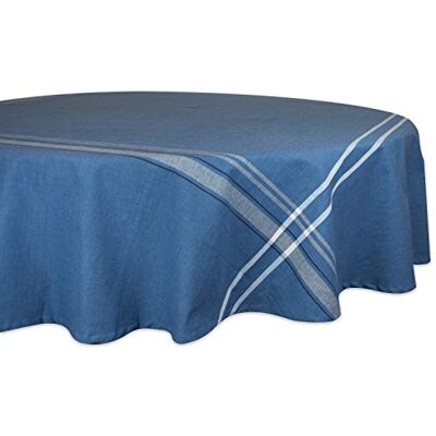 DII Fransk randig bordskollektion bondgårdsstil matbord linne bordsduk, 178 cm rund, blå Chambray DII Fransk randig bordskollektion bondgårdsstil matbord linne bordsduk, 178 cm rund, blå Chambray