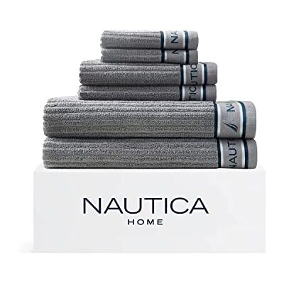Nautica 6-delars set med badhanddukar, mjuk absorberande bomull, medelvikt badrumsdekor, sovsal nödvändigheter (signatur grå, 6 delar) Nautica 6-delars set med badhanddukar, mjuk absorberande bomull, medelvikt badrumsdekor, sovsal nödvändigheter (signatur grå, 6 delar)