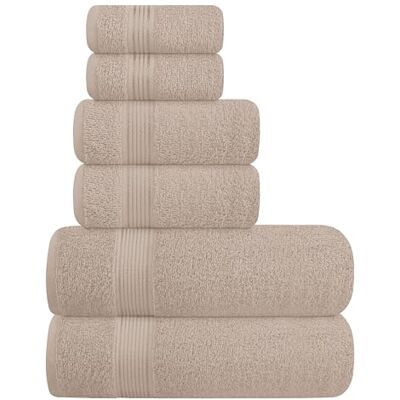 BELIZZI HOME Elvana Home Ultra Soft 6-pack bomullshandduks set, innehåller 2 badhanddukar 71 x 140 cm, 2 handdukar 40 x 61 cm & 2 tvätta coths 30 x 30 cm, idealisk daglig användning, kompakt och lätt brun BELIZZI HOME Elvana Home Ultra Soft 6-pack bomullshandduks set, innehåller 2 badhanddukar 71 x 140 cm, 2 handdukar 40 x 61 cm & 2 tvätta coths 30 x 30 cm, idealisk daglig användning, kompakt och lätt brun