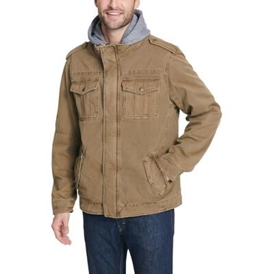 Levi's herr tvättad bomull med huva militärjacka, Khaki, M Levi's herr tvättad bomull med huva militärjacka, Khaki, M