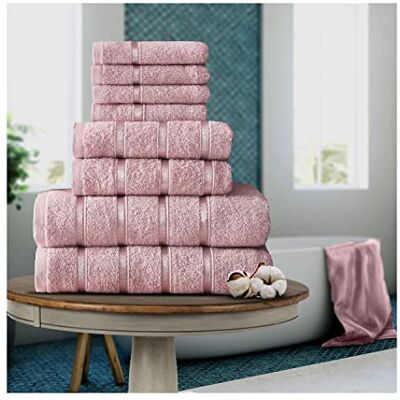 FAIRWAYUK 8-delars handduksset för badrum, ultramjuk vattenabsorberande handduk av högsta kvalitet, 100% egyptisk bomull, 4 x ansikte 2 x hand 2 x badhanddukar, rosa FAIRWAYUK 8-delars handduksset för badrum, ultramjuk vattenabsorberande handduk av högsta kvalitet, 100% egyptisk bomull, 4 x ansikte 2 x hand 2 x badhanddukar, rosa
