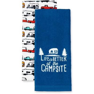 Camco Life is Better at The Campsite RV Diskhandduk Set Perfekt för att torka händer och rätter Inkluderar en uppsättning (2) handdukar 27 tum x 16-1/2 tum (53301) Camco Life is Better at The Campsite RV Diskhandduk Set Perfekt för att torka händer och rätter Inkluderar en uppsättning (2) handdukar 27 tum x 16-1/2 tum (53301)