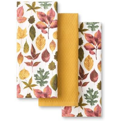 Martha Stewart höst skörd fallande löv kökshandduk 3-pack set, 100% bomull med absorberande frottéhanddukar, ljusbrun/röd/grön, 40 x 71 cm Martha Stewart höst skörd fallande löv kökshandduk 3-pack set, 100% bomull med absorberande frottéhanddukar, ljusbrun/röd/grön, 40 x 71 cm