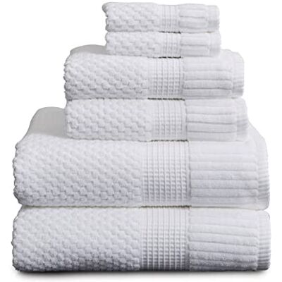 NY Loft Handduksset i 100% bomull supermjukt och absorberande snabbtorkande 2 badhanddukar 2 handdukar och 2 tvättlappar texturerad och hållbar 600 GSM bomull Trinity Collection (6-delat set, ljusvit) NY Loft Handduksset i 100% bomull supermjukt och absorberande snabbtorkande 2 badhanddukar 2 handdukar och 2 tvättlappar texturerad och hållbar 600 GSM bomull Trinity Collection (6-delat set, ljusvit)