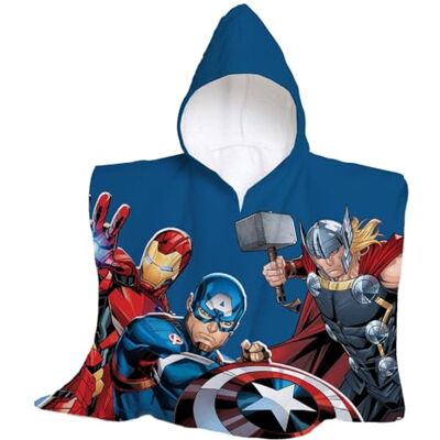 Marvel hermet, Avengers Strandhandduk med huva, maximal strandponcho, för barn, 60 x 60 cm, strandhandduk eller pool, 100% mjuk bomull Marvel hermet, Avengers Strandhandduk med huva, maximal strandponcho, för barn, 60 x 60 cm, strandhandduk eller pool, 100% mjuk bomull