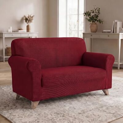 Italian Bed Linen Dahlia elastiskt soffskydd – stretch sofföverdrag 150–180 cm, 2-sits, töjbart överdrag – vinröd Italian Bed Linen Dahlia elastiskt soffskydd – stretch sofföverdrag 150–180 cm, 2-sits, töjbart överdrag – vinröd