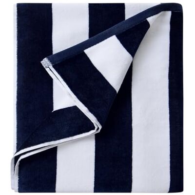 LULUHOME Plysch överdimensionerad strandhandduk fluffig bomull 80 x 178 cm marinblå randig poolhandduk, stor sommar simning cabana handduk LULUHOME Plysch överdimensionerad strandhandduk fluffig bomull 80 x 178 cm marinblå randig poolhandduk, stor sommar simning cabana handduk
