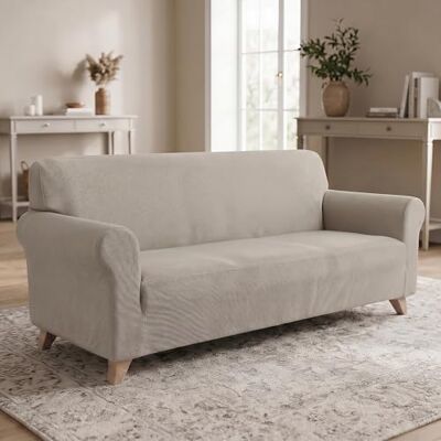 Italian Bed Linen Dahlia elastiskt soffskydd – elastiskt soffskydd 190–260 cm, 3-sits, töjbart överdrag – grädde Italian Bed Linen Dahlia elastiskt soffskydd – elastiskt soffskydd 190–260 cm, 3-sits, töjbart överdrag – grädde