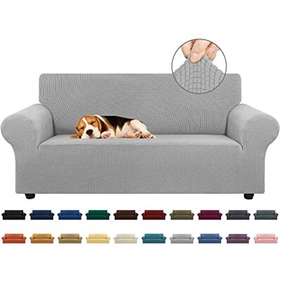 KEKUOU Stretch Loveseat sofföverdrag överdrag, sofföverdrag för 2 kuddar soffa (140 cm – 200 cm) möbelskydd soffa med elastisk botten för barn, hund. Jacquard liten rutig (medium, silver) KEKUOU Stretch Loveseat sofföverdrag överdrag, sofföverdrag för 2 kuddar soffa (140 cm – 200 cm) möbelskydd soffa med elastisk botten för barn, hund. Jacquard liten rutig (medium, silver)