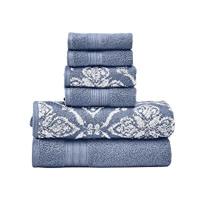 Modern Threads Moderna trådar Amaris 6-delat vändbart garnfärgat jacquardhandduksset – badhanddukar, handdukar och tvättdukar – superabsorberande och snabbtorkande – 100% kammad bomull, denim Modern Threads Moderna trådar Amaris 6-delat vändbart garnfärgat jacquardhandduksset – badhanddukar, handdukar och tvättdukar – superabsorberande och snabbtorkande – 100% kammad bomull, denim