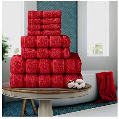 FAIRWAYUK 8-delars handduksset för badrum, ultramjuk vattenabsorberande handduk av högsta kvalitet, 100% egyptisk bomull, 4 x ansikte 2 x hand 2 x badhanddukar, röd FAIRWAYUK 8-delars handduksset för badrum, ultramjuk vattenabsorberande handduk av högsta kvalitet, 100% egyptisk bomull, 4 x ansikte 2 x hand 2 x badhanddukar, röd