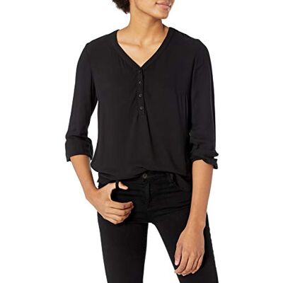 Amazon Essentials Women's Popover-skjorta med knapp och trekvartsärmar, Svart, S Amazon Essentials Women's Popover-skjorta med knapp och trekvartsärmar, Svart, S