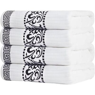 Superior 4-Piece Bath Towel Set, Greek/Floral Decor for Bathroom, Guest Bath, Spa, Resort, Home Essentials, Absorbent Cotton, Adults and Kids, Fast Drying Towels, Athens Collection, Black Superior 4-Piece Bath Towel Set, Greek/Floral Decor for Bathroom, Guest Bath, Spa, Resort, Home Essentials, Absorbent Cotton, Adults and Kids, Fast Drying Towels, Athens Collection, Black