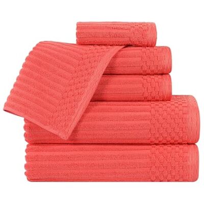 Superior Överlägsen bomull 6-delad solid och ribbad handduksset, ansiktshanddukar 33 cm x 33 cm, handdukar 40 cm x 71 cm, badhanddukar 68 cm x 137 cm, korall Superior Överlägsen bomull 6-delad solid och ribbad handduksset, ansiktshanddukar 33 cm x 33 cm, handdukar 40 cm x 71 cm, badhanddukar 68 cm x 137 cm, korall