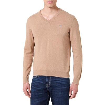 GANT Classic Cotton V-ringad, Dk. Sandmelange, M GANT Classic Cotton V-ringad, Dk. Sandmelange, M