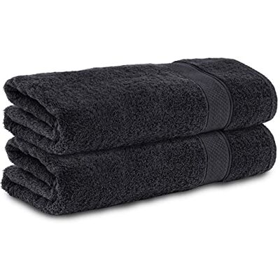 Komfortec Set med 2 handdukar, 100% bomull, 470 g/m², mjuk frotté, stor storlek, svart Komfortec Set med 2 handdukar, 100% bomull, 470 g/m², mjuk frotté, stor storlek, svart