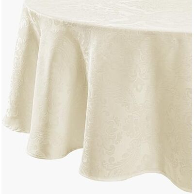 Elrene Damast bordsduk, polyester, elfenben, 152 cm x 213 cm oval Elrene Damast bordsduk, polyester, elfenben, 152 cm x 213 cm oval