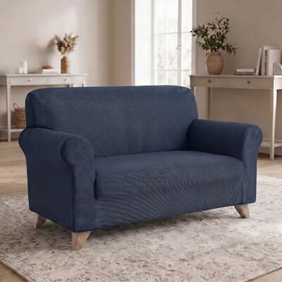 Italian Bed Linen Dahlia elastiskt soffskydd – stretch sofföverdrag 150–180 cm, 2-sits, töjbart överdrag mörkblå Italian Bed Linen Dahlia elastiskt soffskydd – stretch sofföverdrag 150–180 cm, 2-sits, töjbart överdrag mörkblå