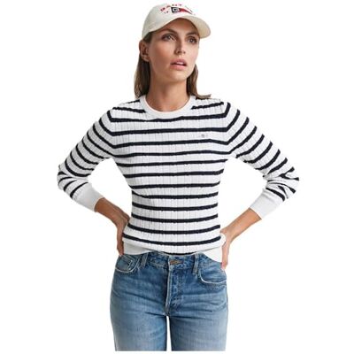 GANT STRETCH COTTON CABLE Stripe C-NECK, Äggskal, XXL GANT STRETCH COTTON CABLE Stripe C-NECK, Äggskal, XXL