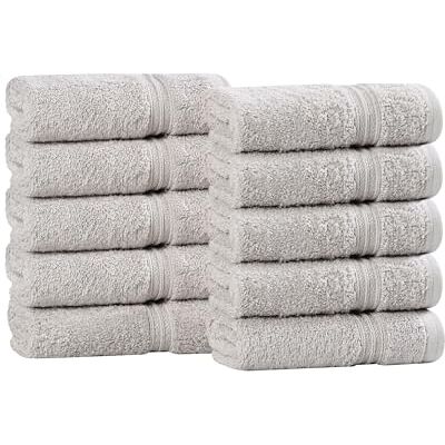 Superior Överlägsen lyxig mjuk hotell- och spa-kvalitet tvättduk ansiktshandduk set med 10, gjord långhäftad bomull – silver, 33 cm x 33 cm vardera Superior Överlägsen lyxig mjuk hotell- och spa-kvalitet tvättduk ansiktshandduk set med 10, gjord långhäftad bomull – silver, 33 cm x 33 cm vardera