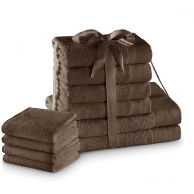 AmeliaHome Handduksset brun 4 gästhanddukar 30 x 50 cm, 4 handdukar 50 x 100 cm och 2 duschhanddukar 70 x 140 cm 100% bomull kvalitet absorberande choklad amari AmeliaHome Handduksset brun 4 gästhanddukar 30 x 50 cm, 4 handdukar 50 x 100 cm och 2 duschhanddukar 70 x 140 cm 100% bomull kvalitet absorberande choklad amari