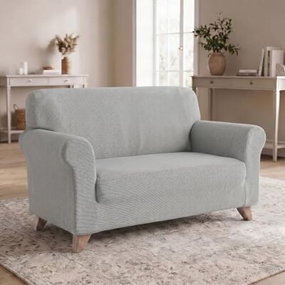 Italian Bed Linen Dahlia elastiskt soffskydd – elastiskt soffskydd 150–180 cm, 2-sits, töjbart överdrag ljusgrå Italian Bed Linen Dahlia elastiskt soffskydd – elastiskt soffskydd 150–180 cm, 2-sits, töjbart överdrag ljusgrå