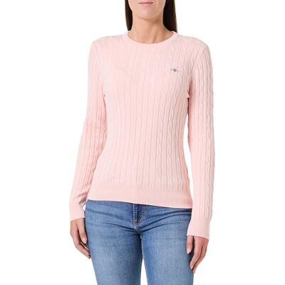 GANT stretch bomull kabel C-hals, Pionrosa, S GANT stretch bomull kabel C-hals, Pionrosa, S