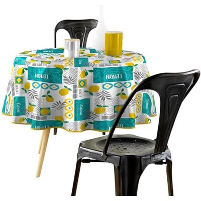 Douceur d'Intérieur , Rund bordsduk (diameter 160 cm) citronad, PVC tryckt Douceur d'Intérieur , Rund bordsduk (diameter 160 cm) citronad, PVC tryckt