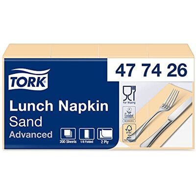 Tork Lunchservett Sand, 1/8-vikt 2-lagers, 33 cm x 33 cm, 10 x 200 servetter, 477426 Tork Lunchservett Sand, 1/8-vikt 2-lagers, 33 cm x 33 cm, 10 x 200 servetter, 477426