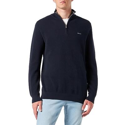 GANT Herr bomull Pique halvdragkedja tröja, Evening Blue, standard, Kvällsblå, M GANT Herr bomull Pique halvdragkedja tröja, Evening Blue, standard, Kvällsblå, M