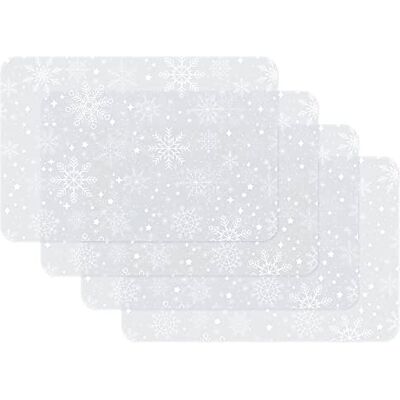 Venilia Bordsset snöflingor vit-transparent, bordstablett för matsal, tallriksunderlägg, julbordsdekoration, julbordsunderlägg, avtorkningsbar, livsmedelssäker, 45 x 30 cm, 4 stycken Venilia Bordsset snöflingor vit-transparent, bordstablett för matsal, tallriksunderlägg, julbordsdekoration, julbordsunderlägg, avtorkningsbar, livsmedelssäker, 45 x 30 cm, 4 stycken