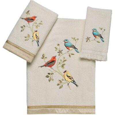 Avanti Linens Avanti Sängkläder 3 st handduksset, mjuk och absorberande, natur badrumsdekor (Gilded Birds Collection) Avanti Linens Avanti Sängkläder 3 st handduksset, mjuk och absorberande, natur badrumsdekor (Gilded Birds Collection)