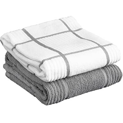 Tefal T-fal Textiles 2-pack solid & rutig parkettdesign 100 procent bomull kökshandduk, grå, 2-pack Tefal T-fal Textiles 2-pack solid & rutig parkettdesign 100 procent bomull kökshandduk, grå, 2-pack